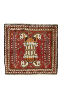 Full view of 2000s Shiraz rug from Iran / Persia, 56 × 61 cm in Red tones