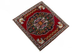 Corner detail of 2000s Shiraz rug showing border pattern and Wool pile