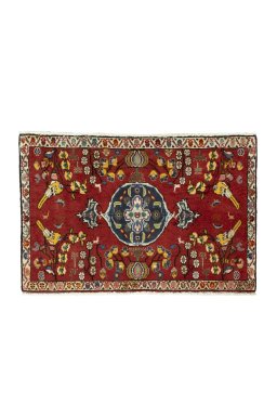 Full view of 2000s Shiraz rug from Iran / Persia, 60 × 92 cm in Red tones
