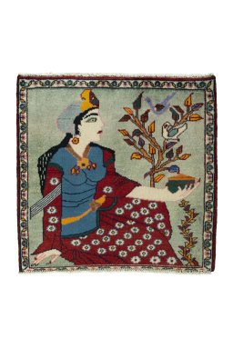 Full view of 2000s Shiraz rug from Iran / Persia, 62 × 64 cm in Red tones