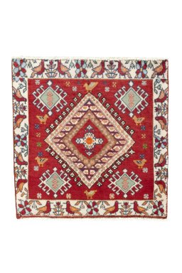 Full view of 2000s Shiraz rug from Iran / Persia, 62 × 60 cm in Red tones