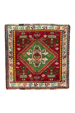 Full view of 2000s Shiraz rug from Iran / Persia, 57 × 56 cm in Red tones