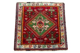 Surface texture of 2000s Shiraz rug with natural Wool and intricate pattern
