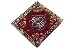 Corner detail of 2000s Shiraz rug showing border pattern and Wool pile