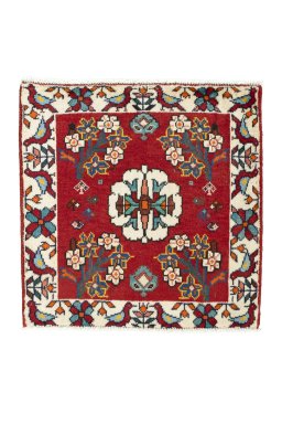 Full view of 2000s Shiraz rug from Iran / Persia, 64 × 64 cm in Red tones