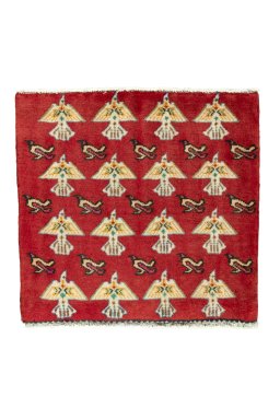 Full view of 2000s Shiraz rug from Iran / Persia, 57 × 60 cm in Red tones