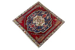 Corner detail of 2000s Shiraz rug showing border pattern and Wool pile