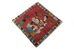 Corner detail of 2000s Shiraz rug showing border pattern and Wool pile