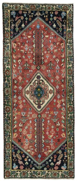 Full view of New Shiraz rug from Iran / Persia, 177 × 72 cm in Red tones