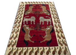 Surface texture of 2000s Shiraz rug with natural Wool and intricate pattern
