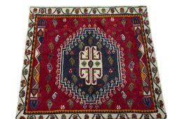 Surface texture of 1970s Shiraz rug with natural Wool and intricate pattern