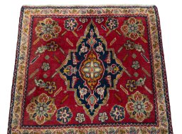 Surface texture of 1970s Shiraz rug with natural Wool and intricate pattern