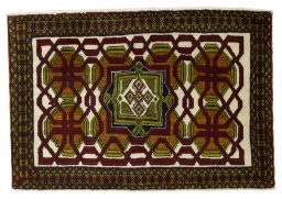 Full view of 1970s Shiraz rug from Iran / Persia, 63 × 93 cm in Red tones