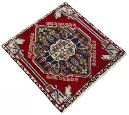 Close-up detail of 1970s Shiraz rug from Iran / Persia showing Wool weave