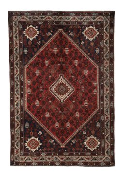 Full view of 2000s Shiraz rug from Iran / Persia, 298 × 205 cm in Red tones