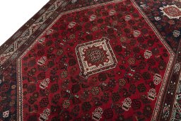 Backside of handmade 2000s Shiraz rug showing knot structure and weave density