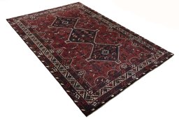Close-up detail of 2000s Shiraz rug from Iran / Persia showing Wool weave