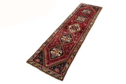 Corner detail of 2000s Shiraz rug showing border pattern and Wool pile