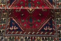Full view of 2000s Shiraz rug from Iran / Persia, 128 × 81 cm in Red tones
