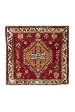 Full view of 2000s Shiraz rug from Iran / Persia, 60 × 65 cm in Red tones