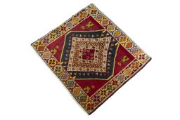 Corner detail of 2000s Shiraz rug showing border pattern and Wool pile