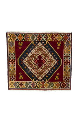 Full view of 2000s Shiraz rug from Iran / Persia, 52 × 58 cm in Red tones