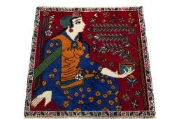 Surface texture of 2000s Shiraz rug with natural Wool and intricate pattern
