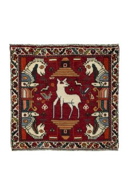Full view of 2000s Shiraz rug from Iran / Persia, 63 × 65 cm in Red tones