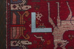 Backside of handmade 2000s Shiraz rug showing knot structure and weave density