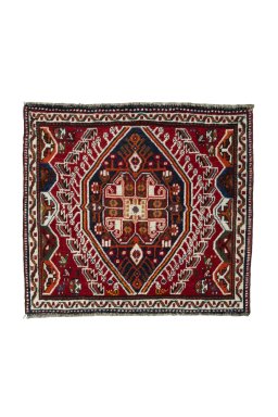 Full view of 2000s Shiraz rug from Iran / Persia, 60 × 65 cm in Red tones