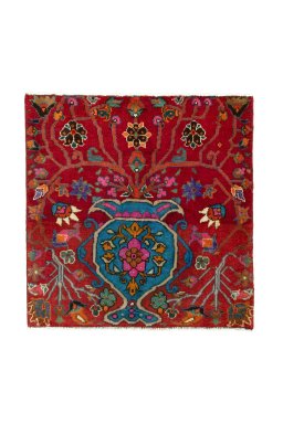 Full view of 2000s Shiraz rug from Iran / Persia, 69 × 67 cm in Red tones