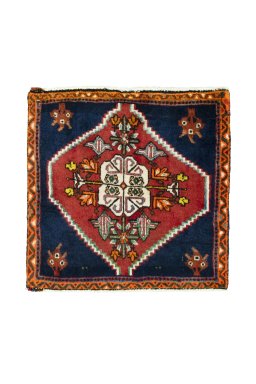Full view of 2000s Shiraz rug from Iran / Persia, 54 × 55 cm in Red tones