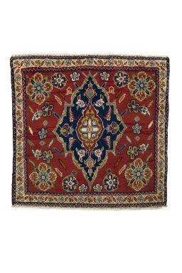 Full view of 2000s Shiraz rug from Iran / Persia, 62 × 64 cm in Red tones