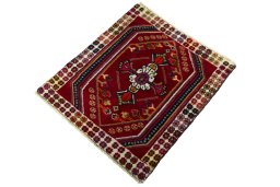 Corner detail of 2000s Shiraz rug showing border pattern and Wool pile