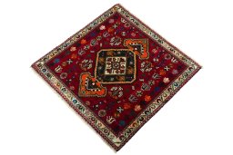Corner detail of 2000s Shiraz rug showing border pattern and Wool pile