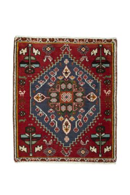 Full view of 2000s Shiraz rug from Iran / Persia, 65 × 56 cm in Blue tones