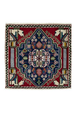 Full view of 2000s Shiraz rug from Iran / Persia, 61 × 63 cm in Blue tones