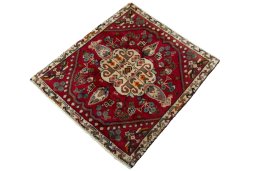 Corner detail of 2000s Shiraz rug showing border pattern and Wool pile