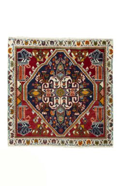 Full view of 2000s Shiraz rug from Iran / Persia, 60 × 60 cm in Blue tones