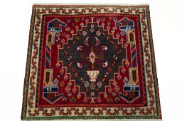 Surface texture of 2000s Shiraz rug with natural Wool and intricate pattern