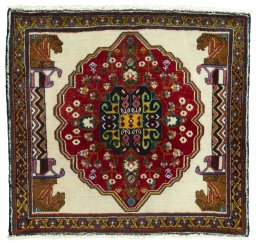 Full view of 2000s Shiraz rug from Iran / Persia, 60 × 64 cm in Beige tones