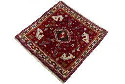 Corner detail of 2000s Shiraz rug showing border pattern and Wool pile