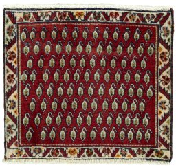 Full view of 2000s Shiraz rug from Iran / Persia, 55 × 61 cm in Red tones