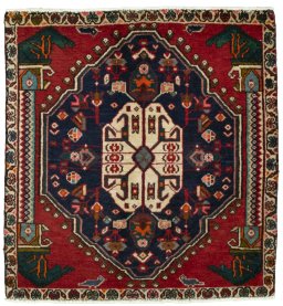 Full view of 2000s Shiraz rug from Iran / Persia, 68 × 65 cm in Blue tones