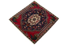 Corner detail of 2000s Shiraz rug showing border pattern and Wool pile