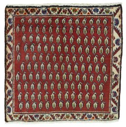 Full view of 2000s Shiraz rug from Iran / Persia, 60 × 61 cm in Red tones