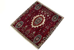 Corner detail of 2000s Shiraz rug showing border pattern and Wool pile