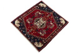 Corner detail of 2000s Shiraz rug showing border pattern and Wool pile