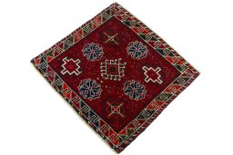 Corner detail of 2000s Shiraz rug showing border pattern and Wool pile