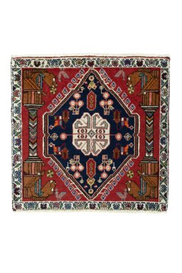 Full view of 2000s Shiraz rug from Iran / Persia, 60 × 62 cm in Red tones